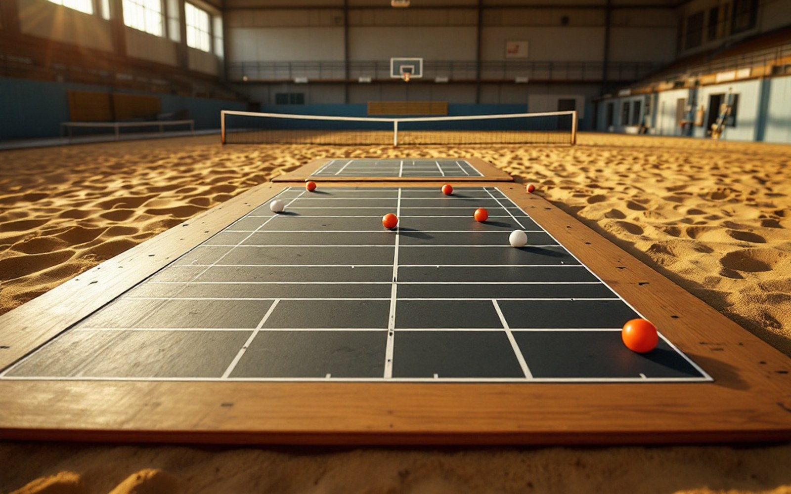 A tactics board with magnetic markers on a court-shaped grid